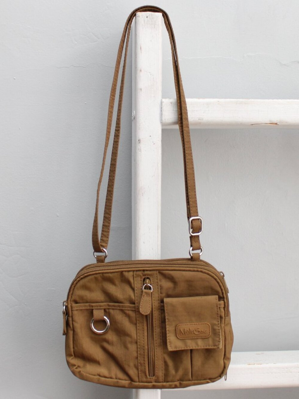 MultiSac Vintage Y2K Brown Nylon Utility Gorpcore Crossbody Bag Purse